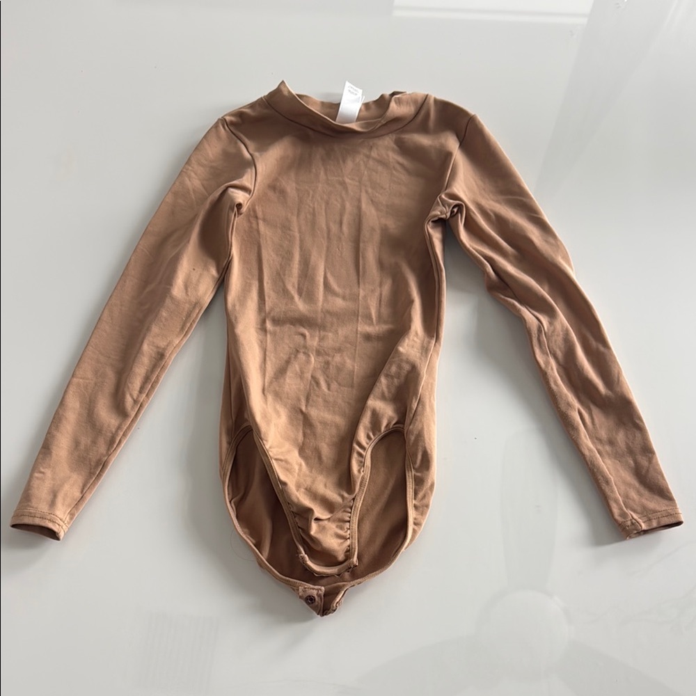 Kids Long Sleeve One-Piece Bodysuit in Tan